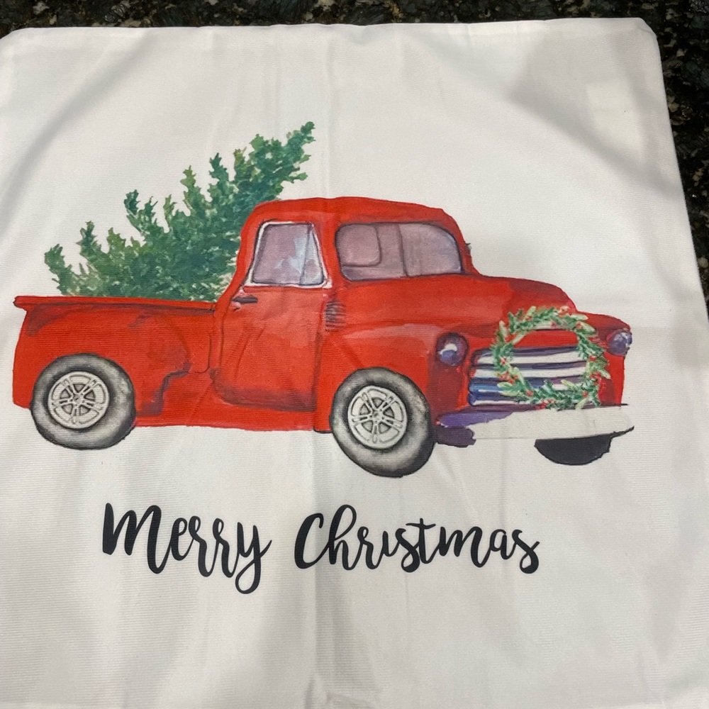 New Merry Christmas Truck Pillow Cover. Fits 18”x18” Pillow